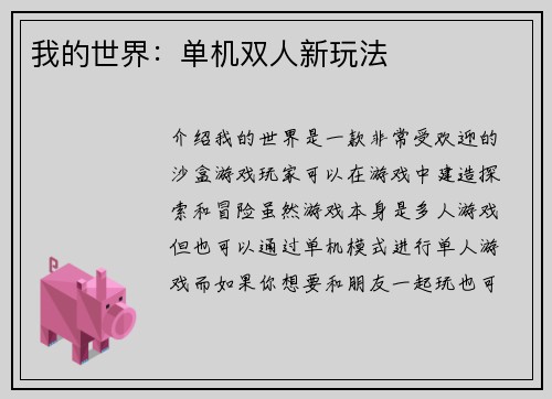 我的世界：单机双人新玩法